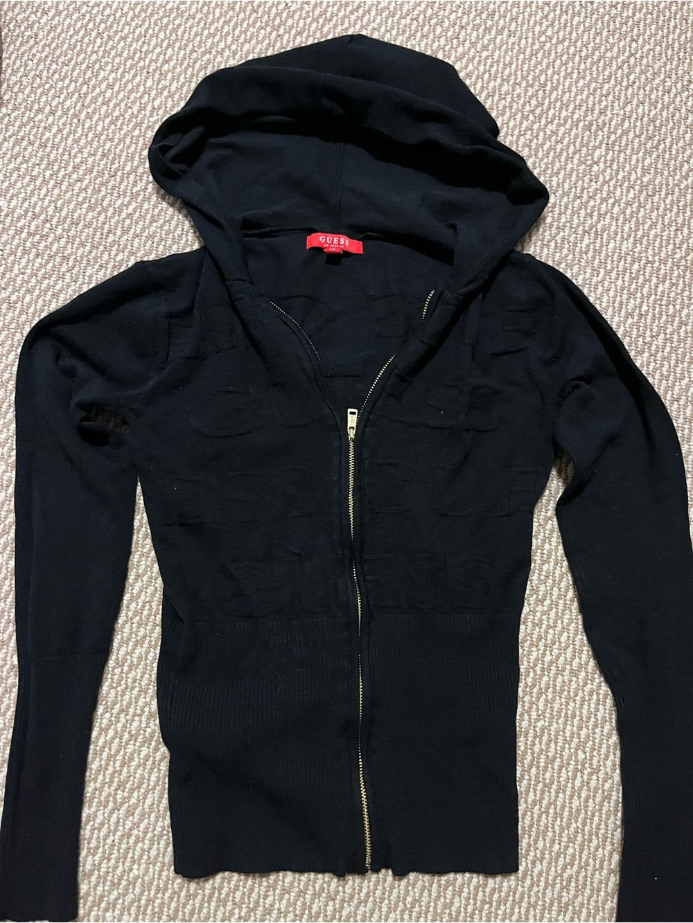 Womens xs Guess Black Hooded Zip-Up sweater